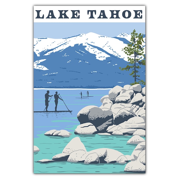Lake Tahoe Sand Harbor Clear Water Boulders Classic Postcard Travel Poster