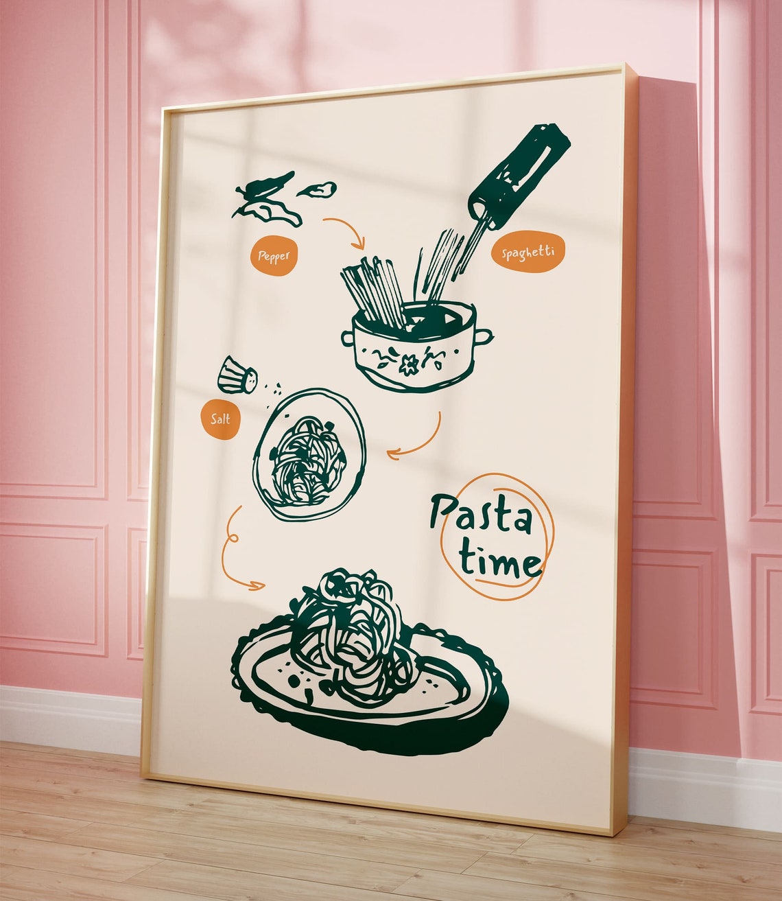 Pasta Time Spaghetti Recipe Illustrated Italian Kitchen Poster - Image 2