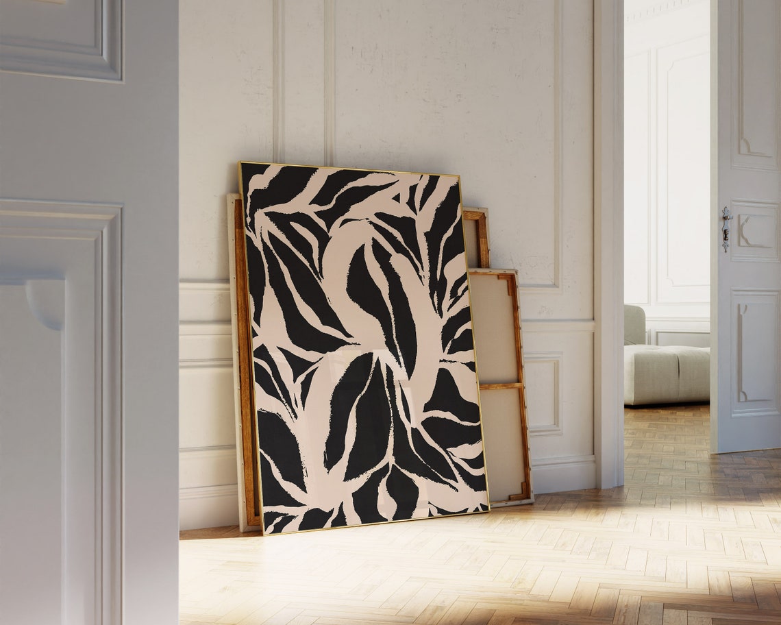 Black and White Abstract Palm Leaf Pattern Modern Decor Art Poster