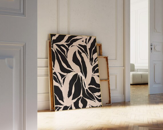 Black and White Abstract Palm Leaf Pattern Modern Decor Art Poster