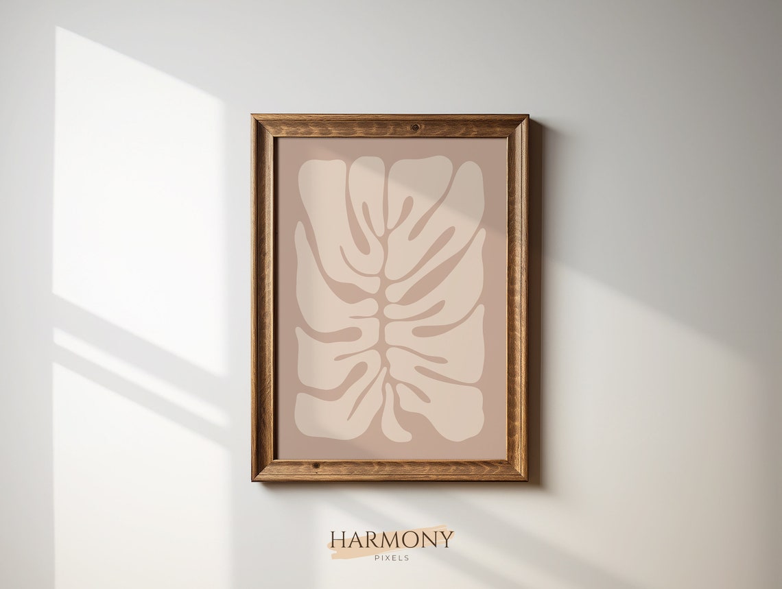 Cream Monstera Leaf on Tan Soft Neutral Abstract Botanical Poster - Image 2