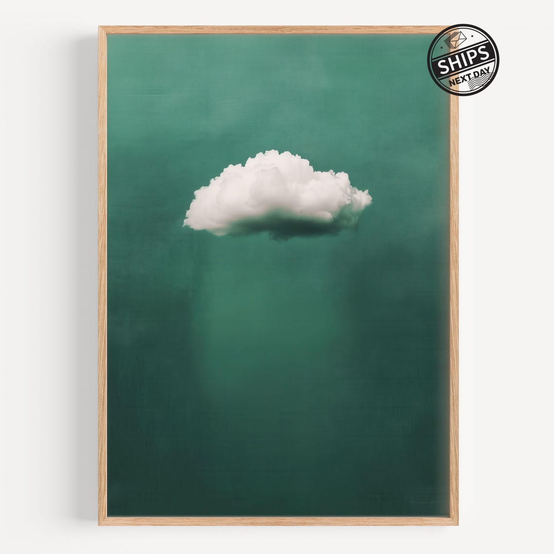 Single White Cloud Emerald Green Minimalist Abstract Art Poster
