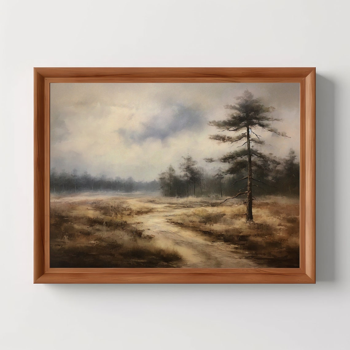 Pine Tree Forest Trail Painting Vintage Wall Art Rustic Country Decor Moody Print Downloads