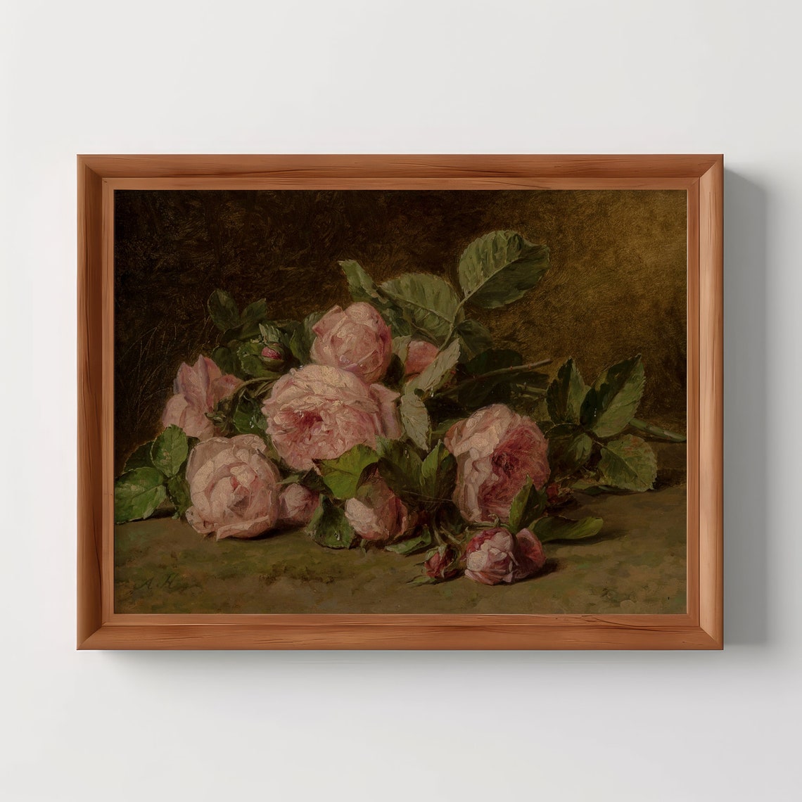 Vintage Pink Roses Still Life Classic Oil Painting Wall Poster