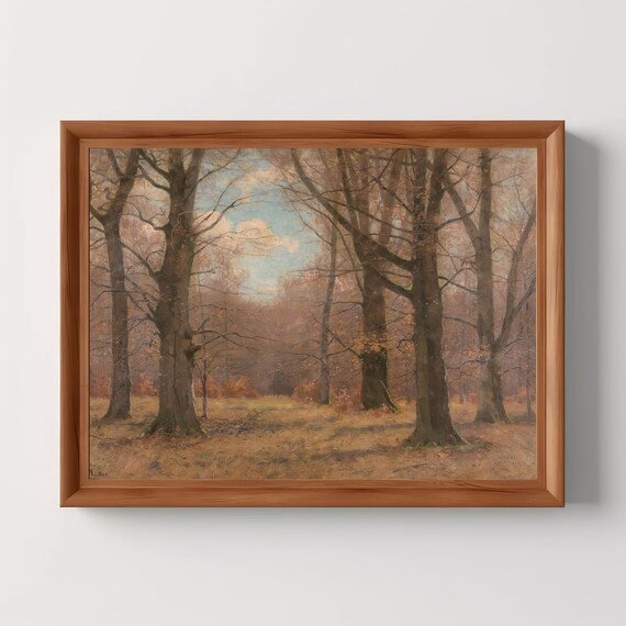 Autumn Beech Forest Golden Fall Vintage Moody Oil Painting Poster