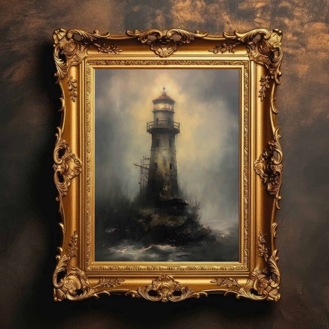 Lighthouse Misty Seascape Vintage Coastal Art Print