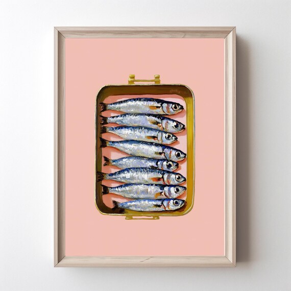 Sardines Wall Art Print Sardine Poster Colourful Kitchen Painting For Dining Room Decor Tinned Fish Seafood