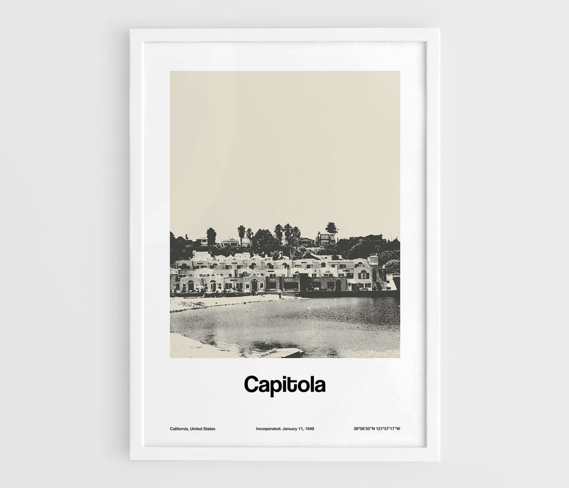 Capitola California Minimalist Travel Poster, Custom City