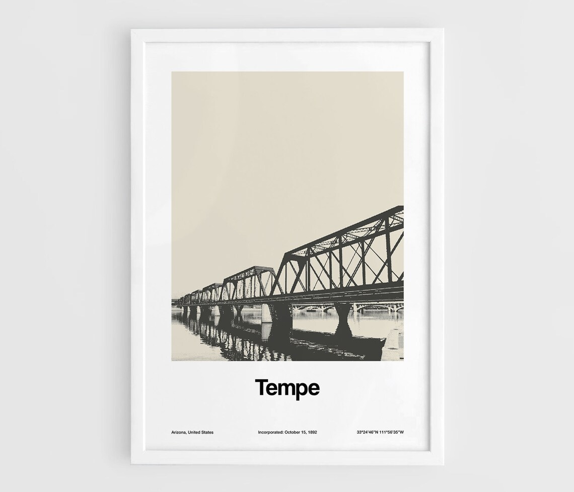 Tempe Arizona Skyline Poster, Minimalist City Print