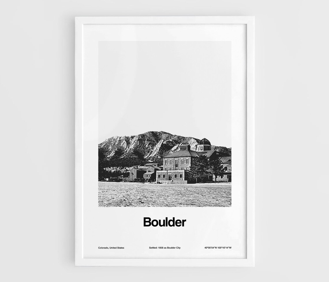 Boulder Colorado Minimalist Travel Poster, Custom Town
