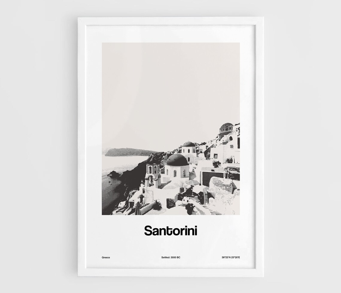 Santorini Skyline Minimalist Travel Poster, Greece