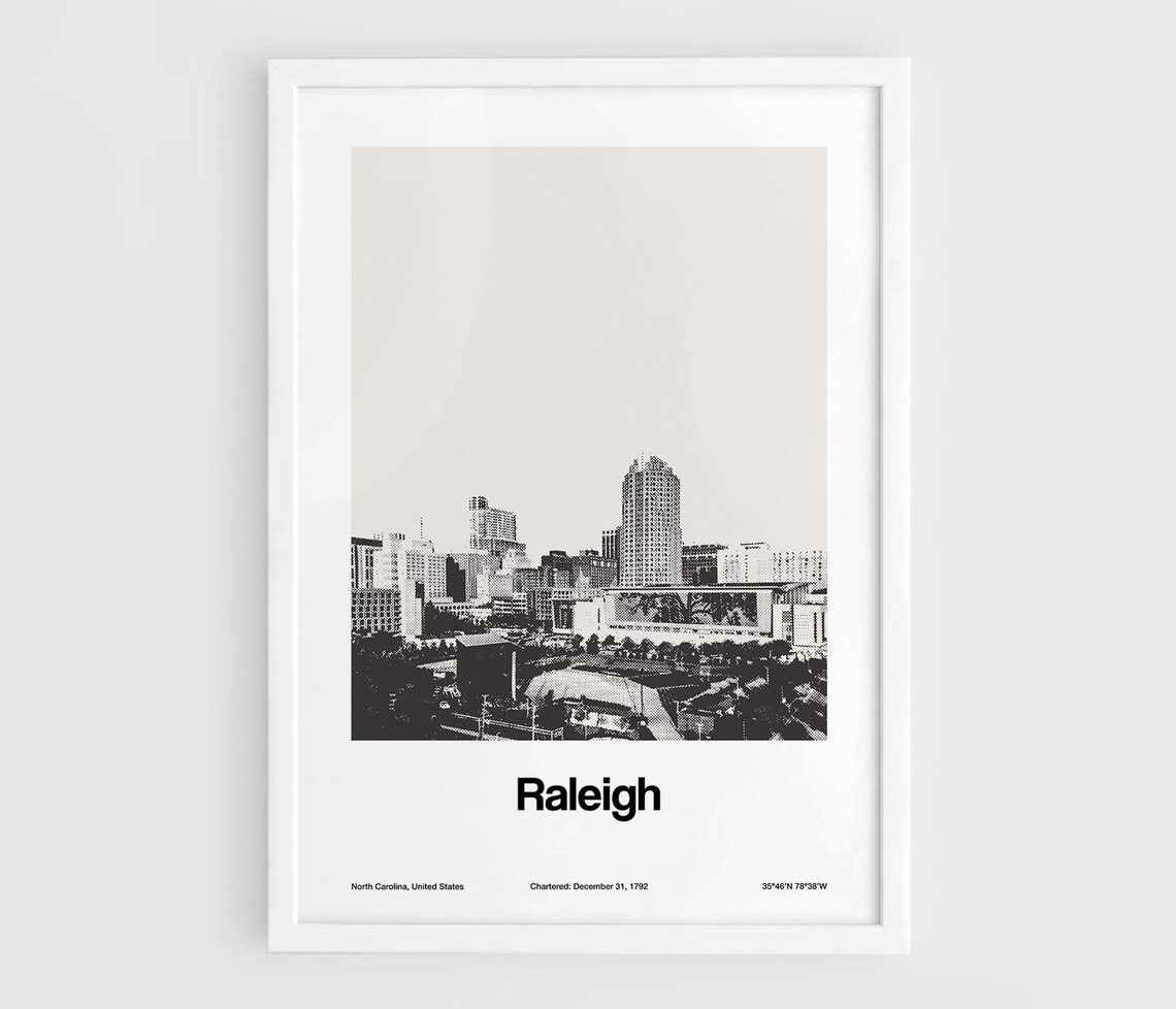Raleigh NC Skyline Poster, Minimalist City Print