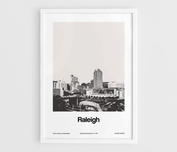 Raleigh NC Skyline Poster, Minimalist City Print