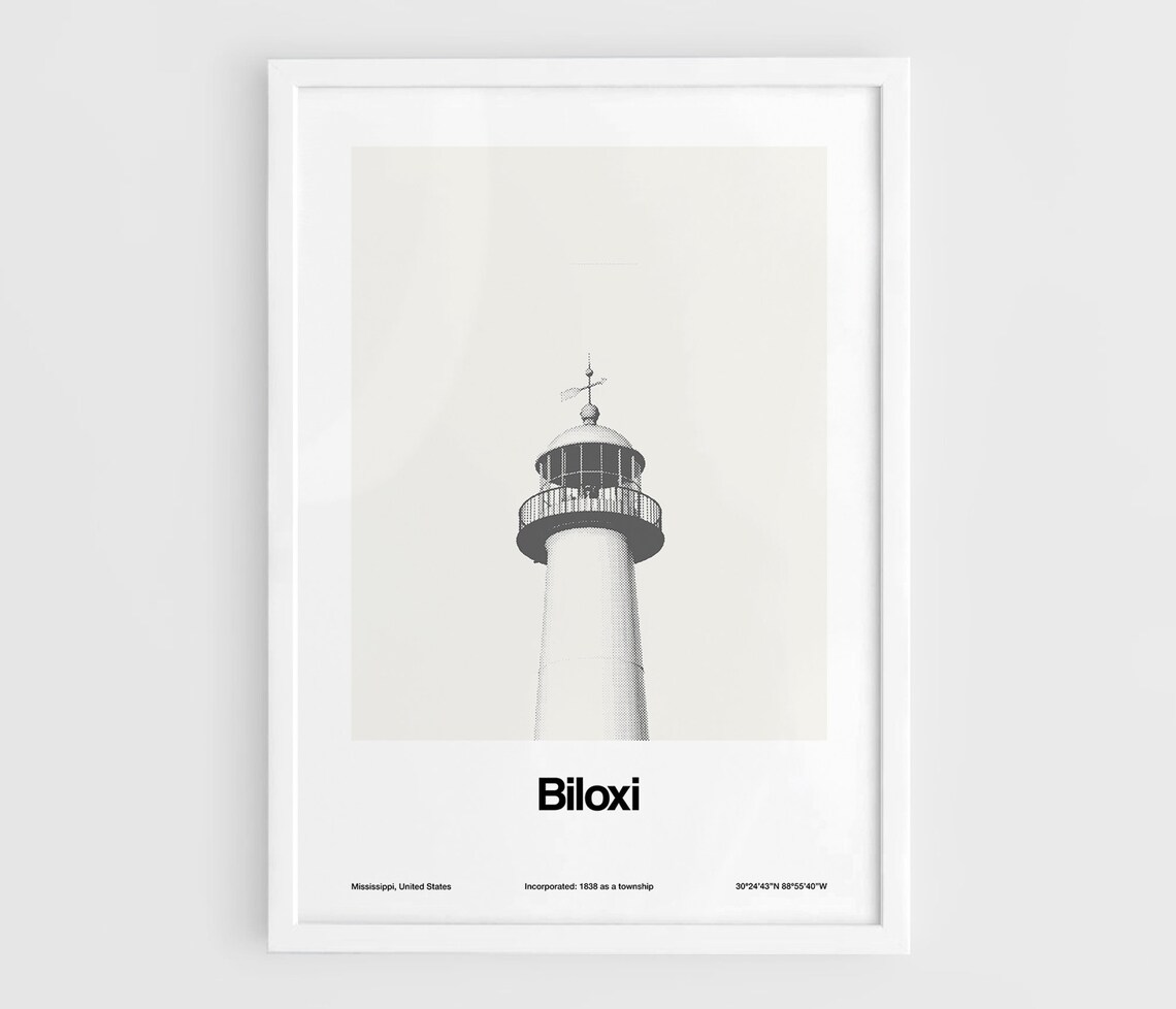 Biloxi Lighthouse Custom Minimalist Art Print, Mississippi