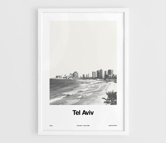 Tel Aviv Skyline Travel Poster, Minimalist City Art