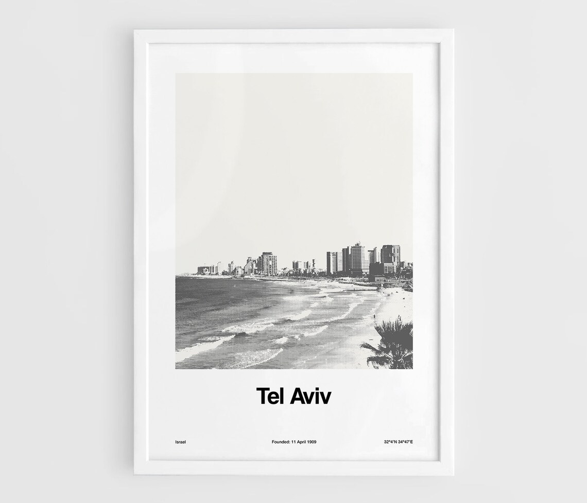 Tel Aviv Skyline Travel Poster, Minimalist City Art