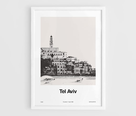 Tel Aviv Old Jaffa Skyline Travel Poster, Custom City Print
