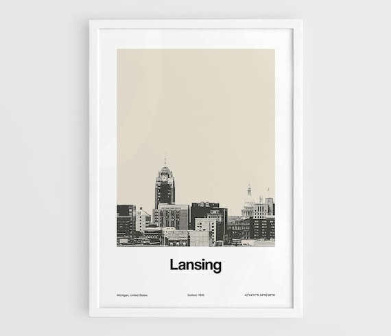 Custom Lansing Michigan Downtown Skyline Art Print