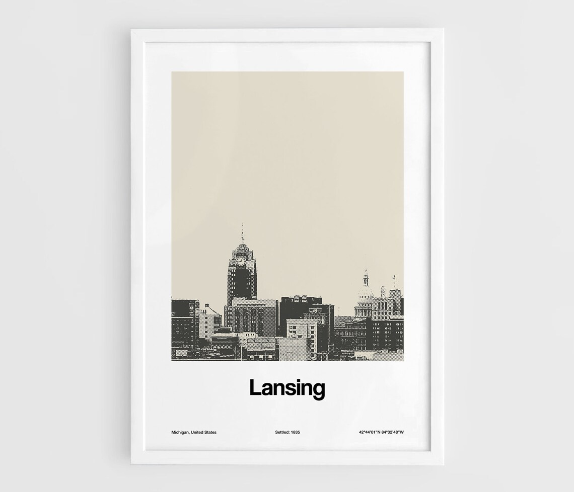 Custom Lansing Michigan Downtown Skyline Art Print