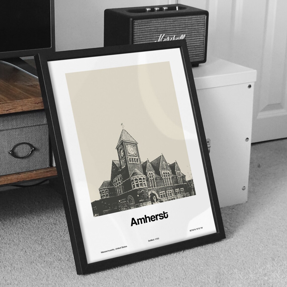 Custom Amherst Massachusetts Skyline, Minimalist Poster - Image 3