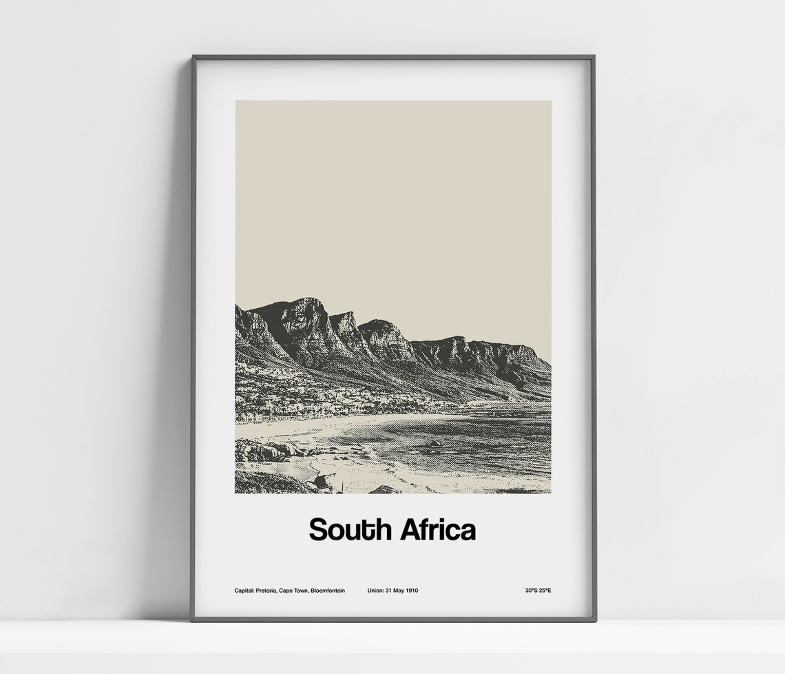 South Africa Print South Africa Poster Cape Town South Africa Travel Black White Decor Cape Town Wall Art Minimalist Custom City Print