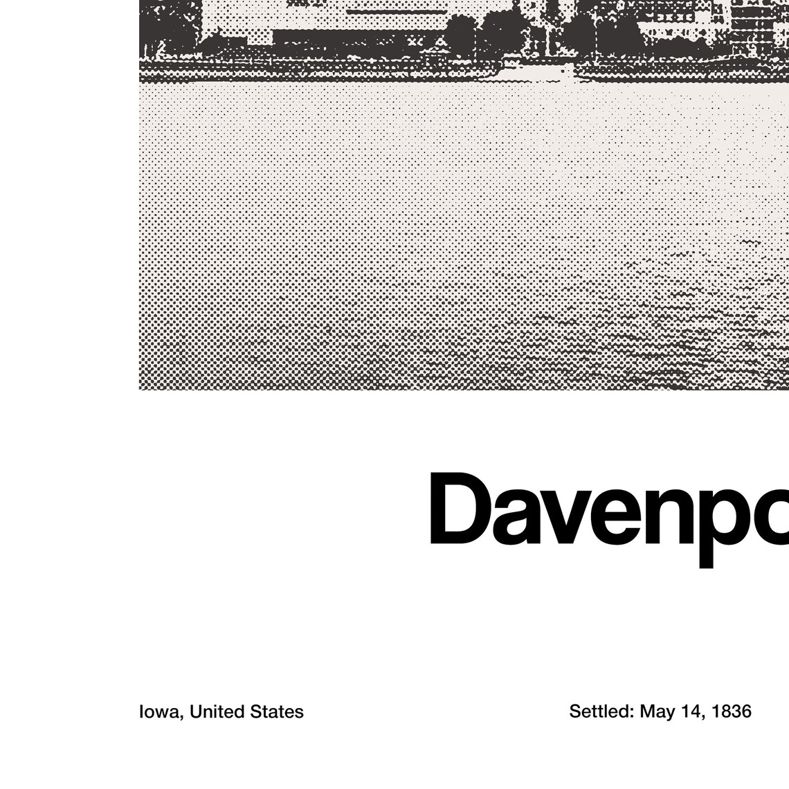 Downtown Davenport, Minimalist Mississippi River Poster - Image 3