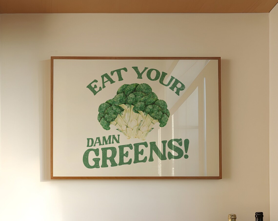 Eat Your Damn Greens Broccoli Retro Funny Kitchen Quote Wall Art - Image 5