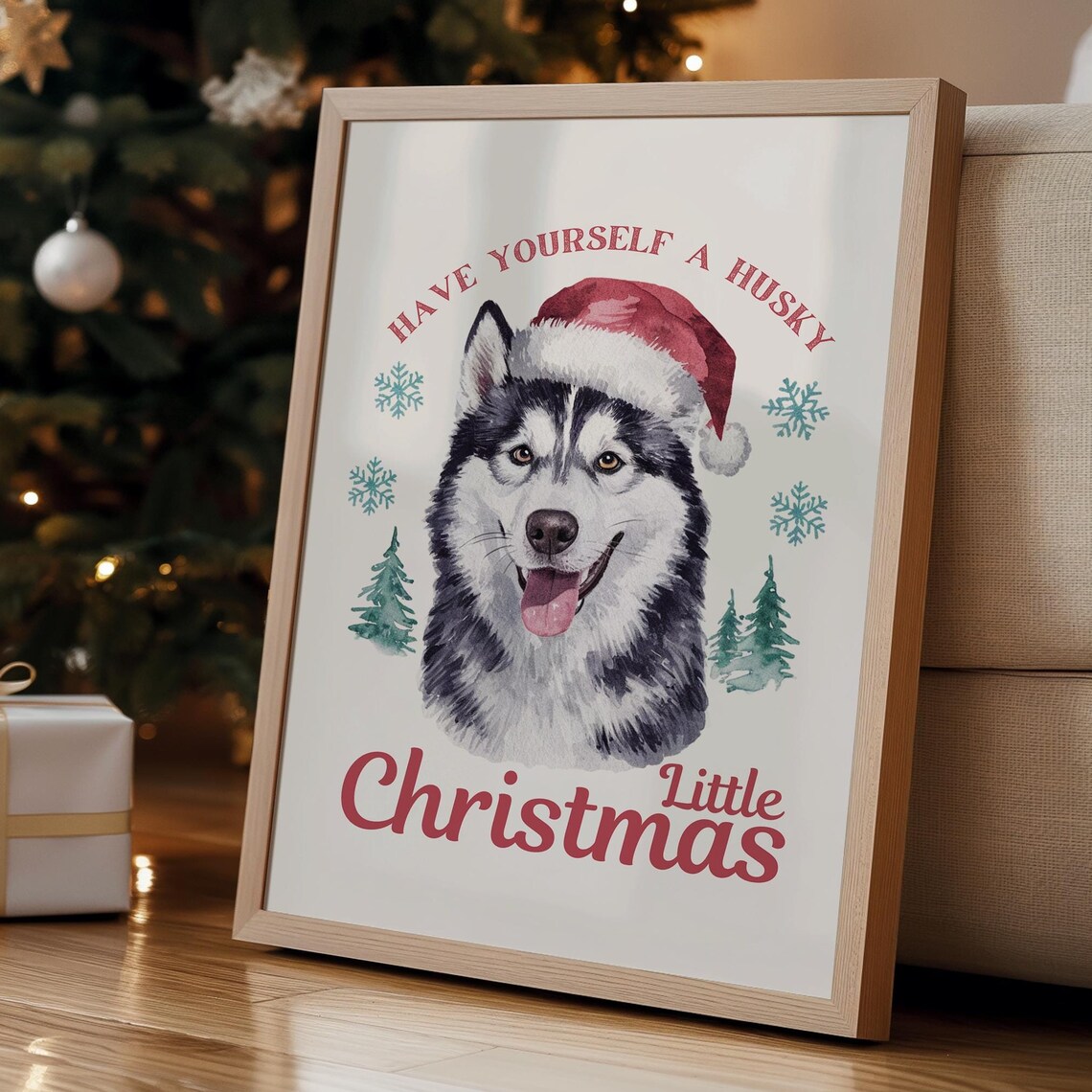 Have Yourself A Husky Little Christmas Santa Hat Dog Art Poster