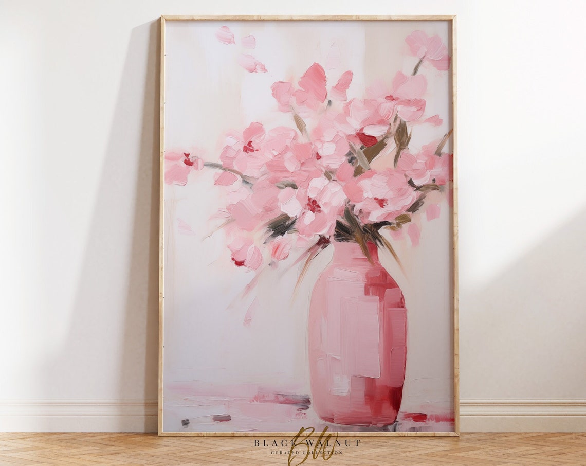 Pink Cherry Blossoms Pink Vase Soft Abstract Floral Still Life Poster