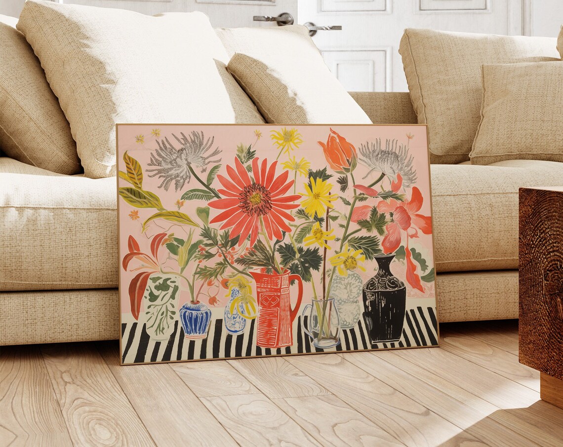 Bright Abstract Flowers Art Print, Funky Floral Decor