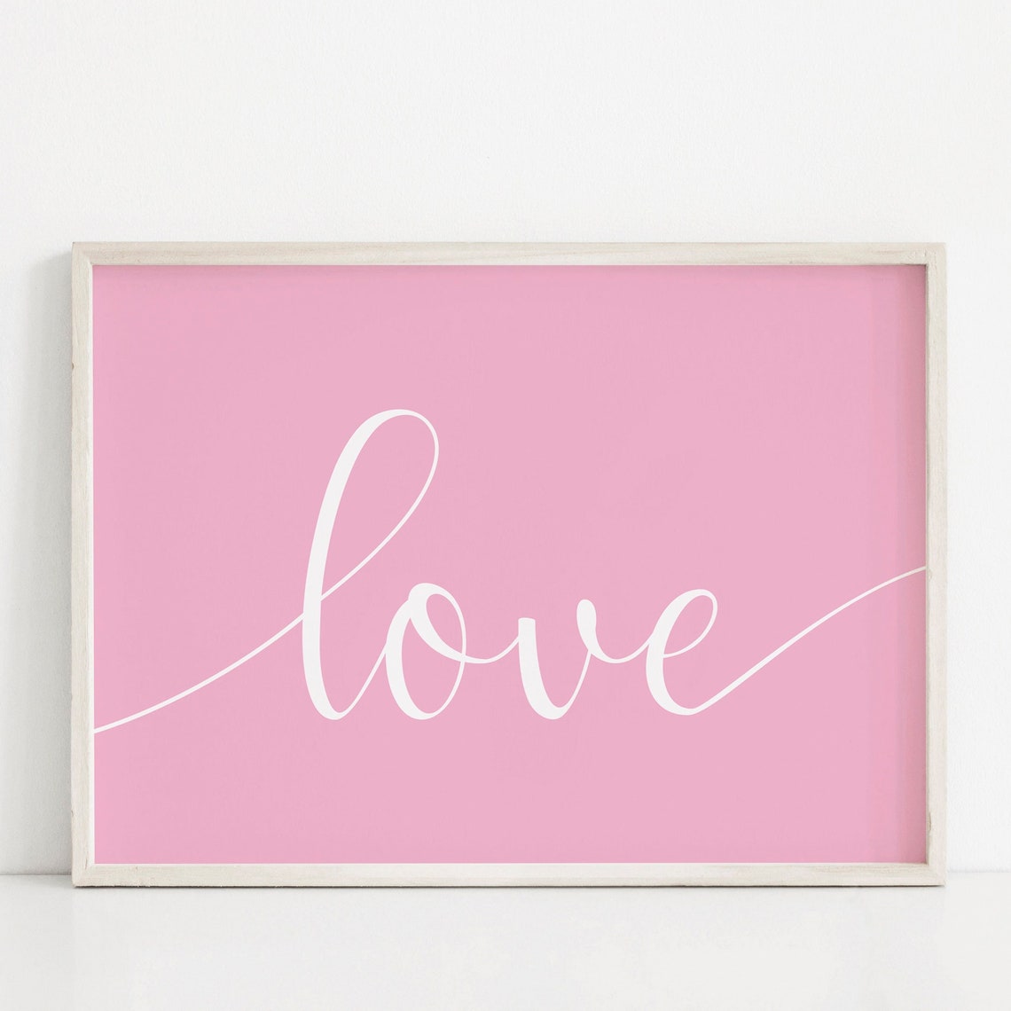 Pink Love Script Sign Minimalist Valentine Heart Day Wall Art Print