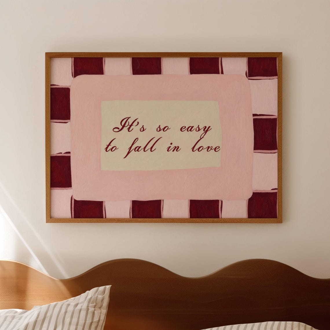 It's So Easy To Fall In Love Pink Checkerboard Lyric Quote Poster