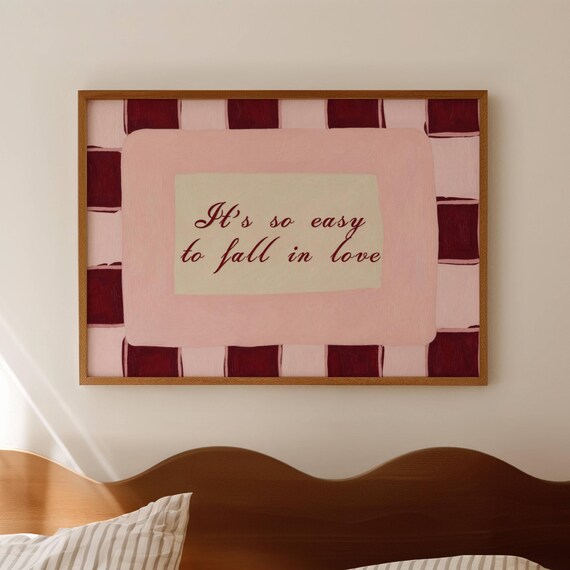 Its So Easy To Fall In Love Olivia Dean Lyrics Pink Quote Print Horizontal Above Bed Wall Art Hand Drawn Retro Textured Typography Poster