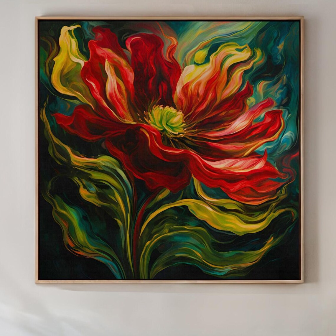 Abstract Floral Art Print, Red Flower Painting