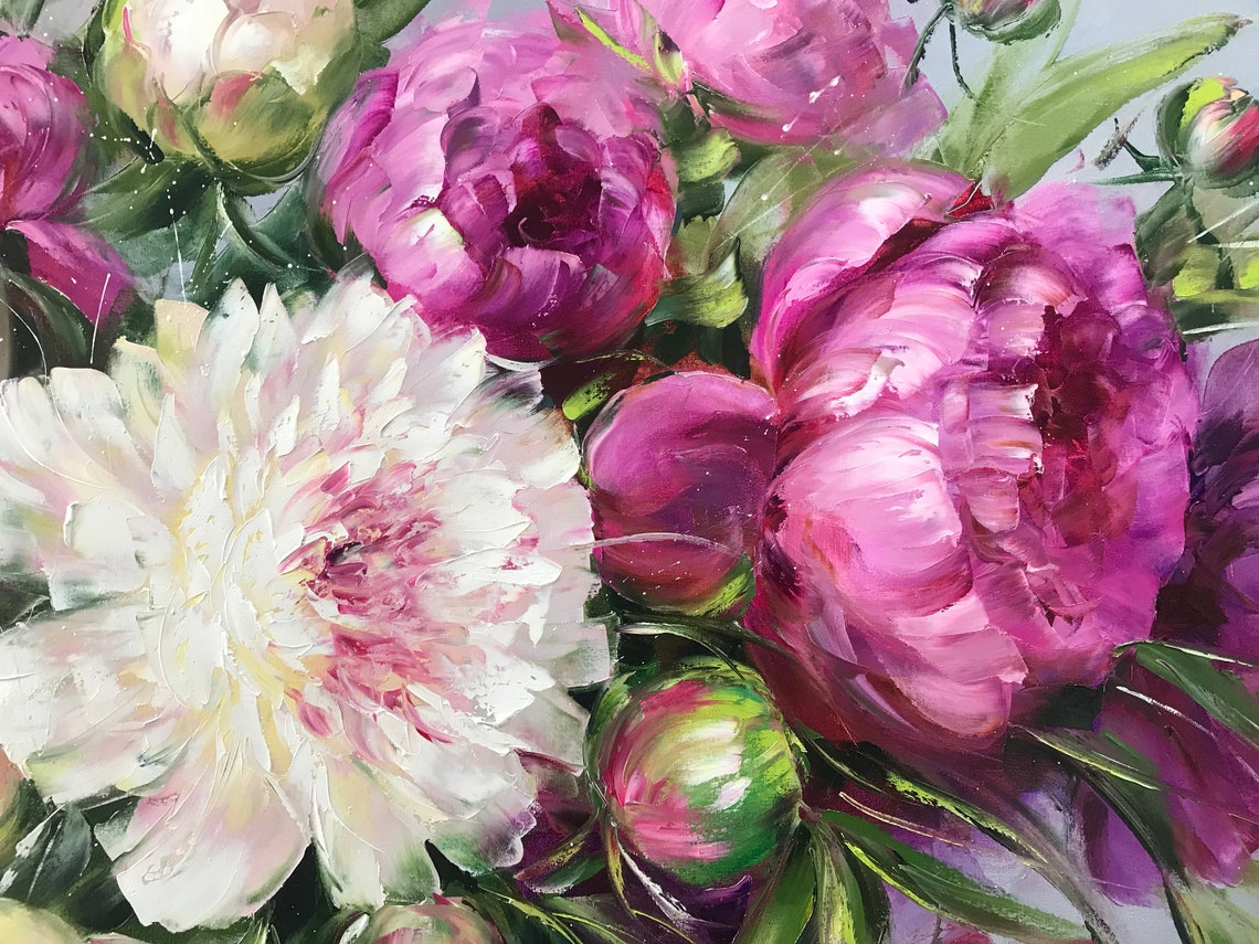 White Pink Purple Peonies Bouquet Soft Elegant Floral Bloom Poster - Image 2