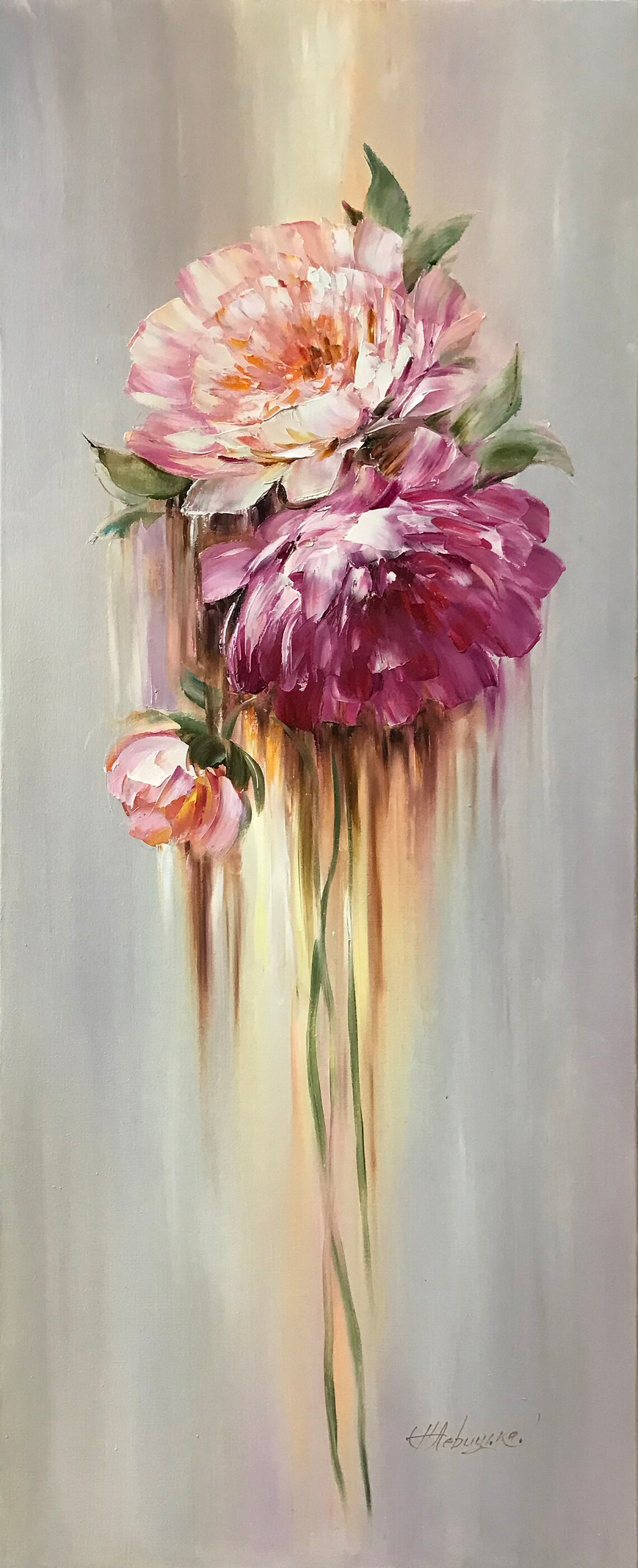 Peonies Oil Painting, Long Narrow Wall Art Print - Image 2