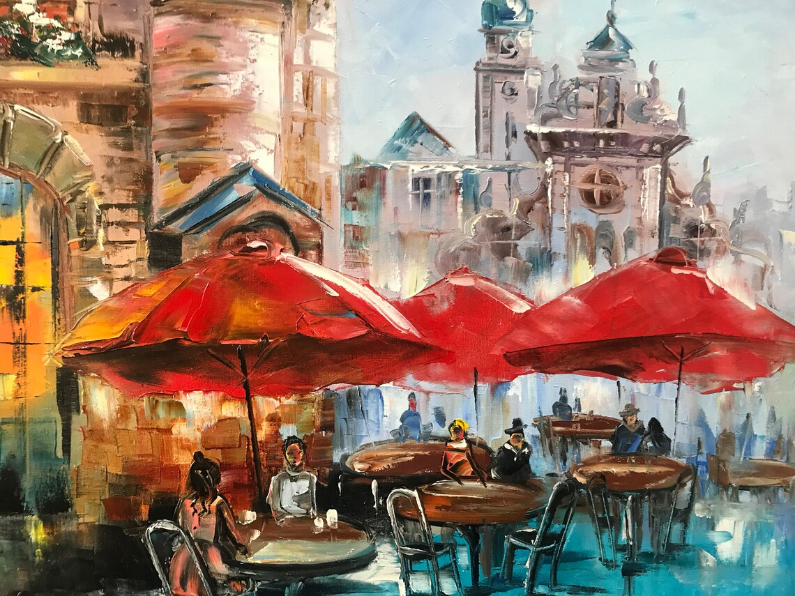 Paris Cafe Red Umbrellas Terrace Historic Square France City Poster - Image 2