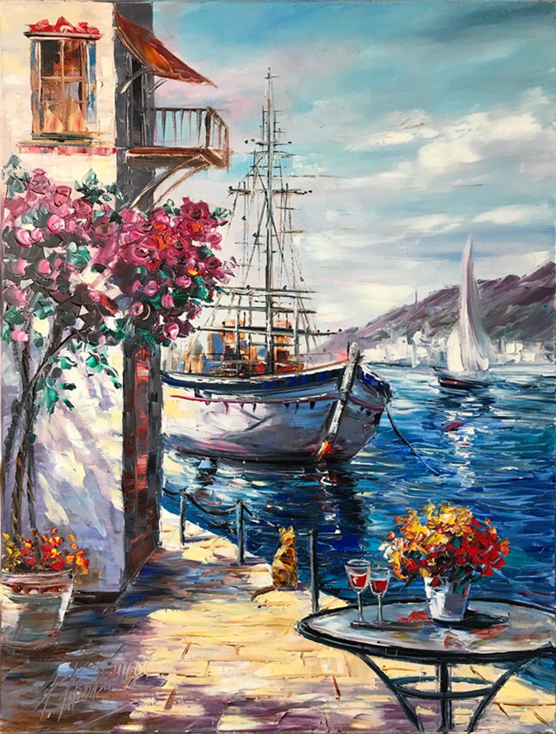 Santorini Mediterranean Landscape Art Print, Greece - Image 3