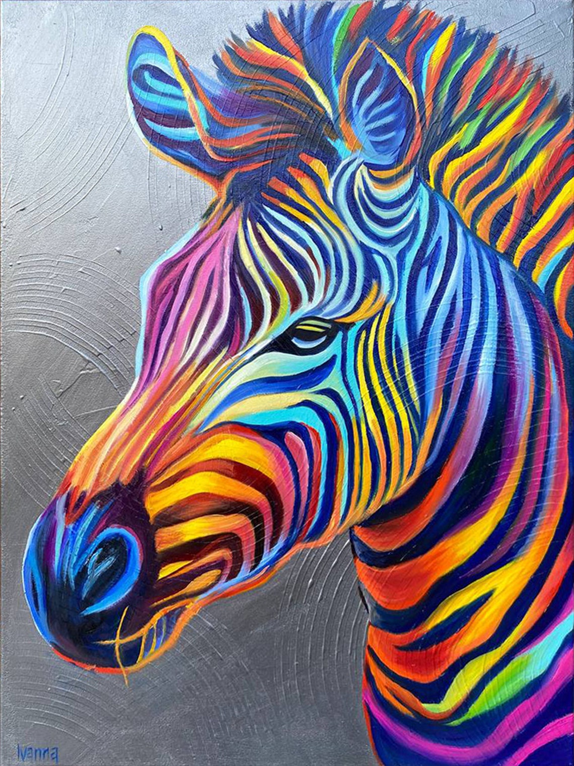 Colorful Rainbow Zebra Head Vibrant Stripes Pop Animal Art Poster - Image 3
