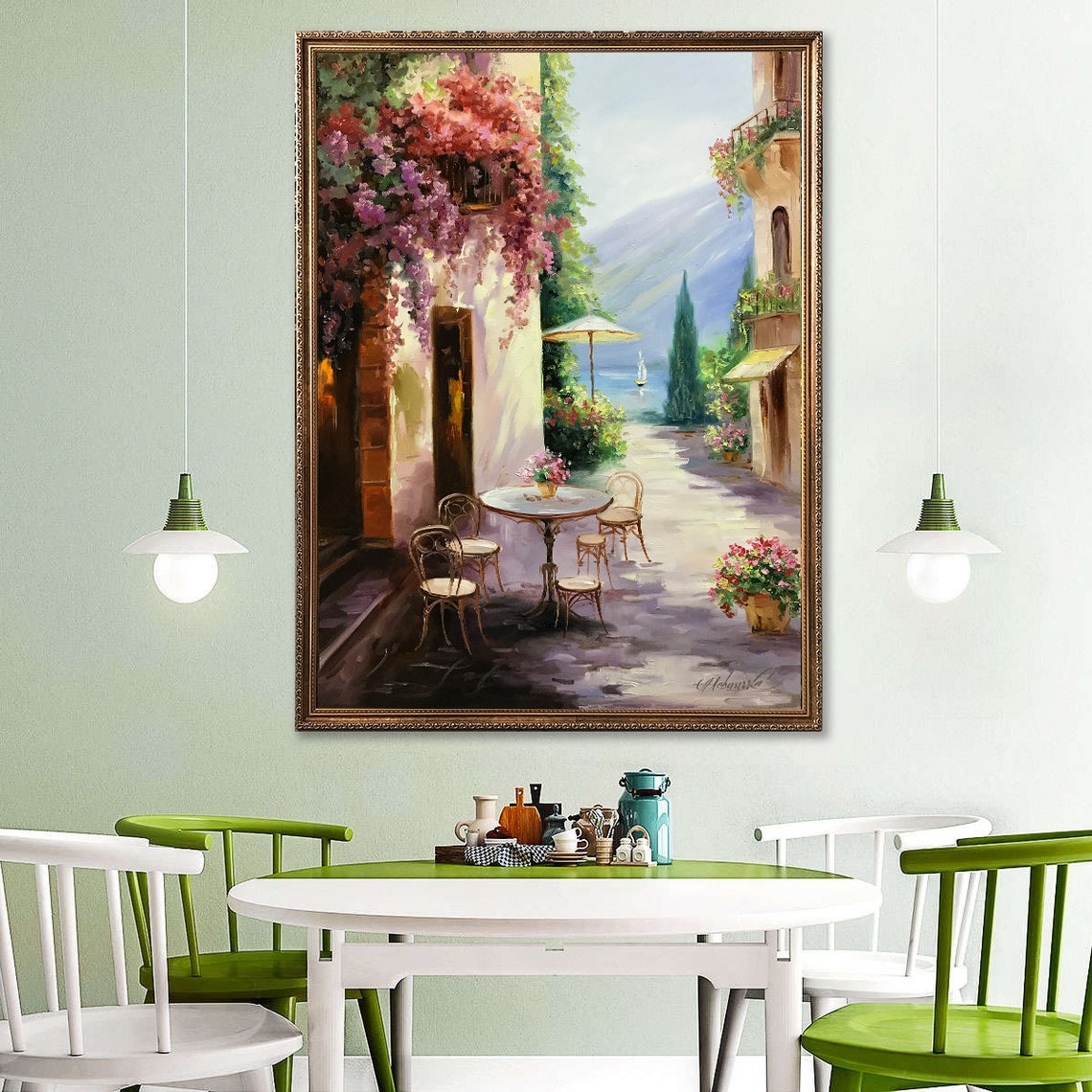Amalfi Coast Italy Oil Painting Original Positano Coast Painting On Italy Wall Art Italian Cafe Oil Painting Italian Coast Artwork - Image 2