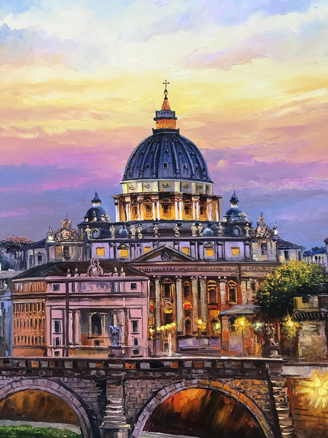 Rome Italy Oil Painting Original Evening In Rome Painting Italian Artwork Rome Wall Art Italian Landscape Painting Framed Painting On - Image 2