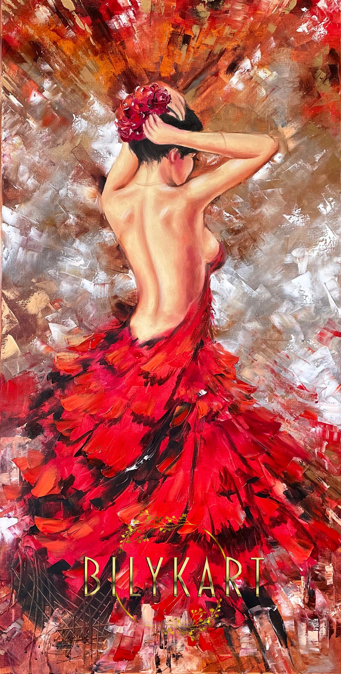 Woman in Red Dress Figure Art Print, Abstract Dancer - Image 2