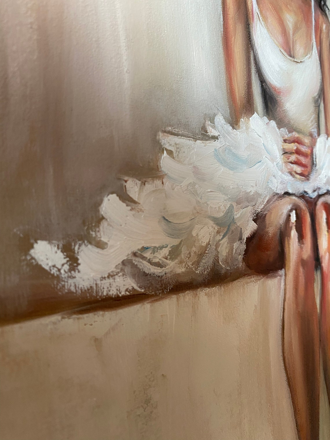 Contemporary Ballerina Painting On Gold White Ballet Wall Art African Girl Oil Painting Ballerina Sitting Art Ballet Artwork For Sale - Image 2