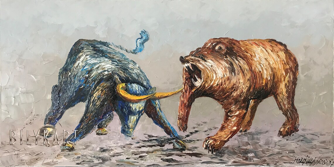 Wall Street Bull vs Bear Impasto Oil Painting Stock Market Art Poster - Image 3