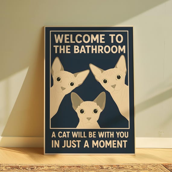 Welcome to the Bathroom Funny Cat Poster, Vintage