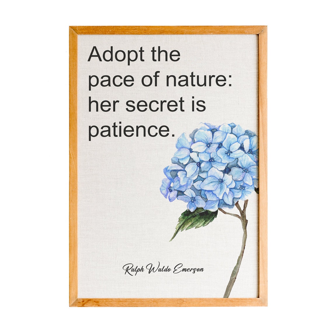Ralph Waldo Emerson Adopt the Pace of Nature Hydrangea Quote Poster