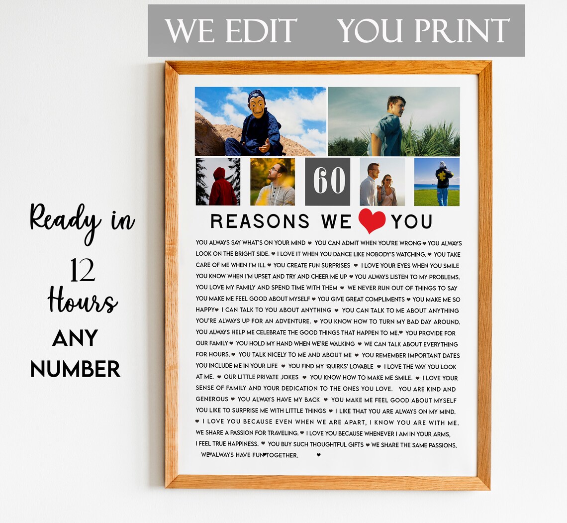 60 Reasons We Love You Photo Strip Keepsake Birthday Poster Gift