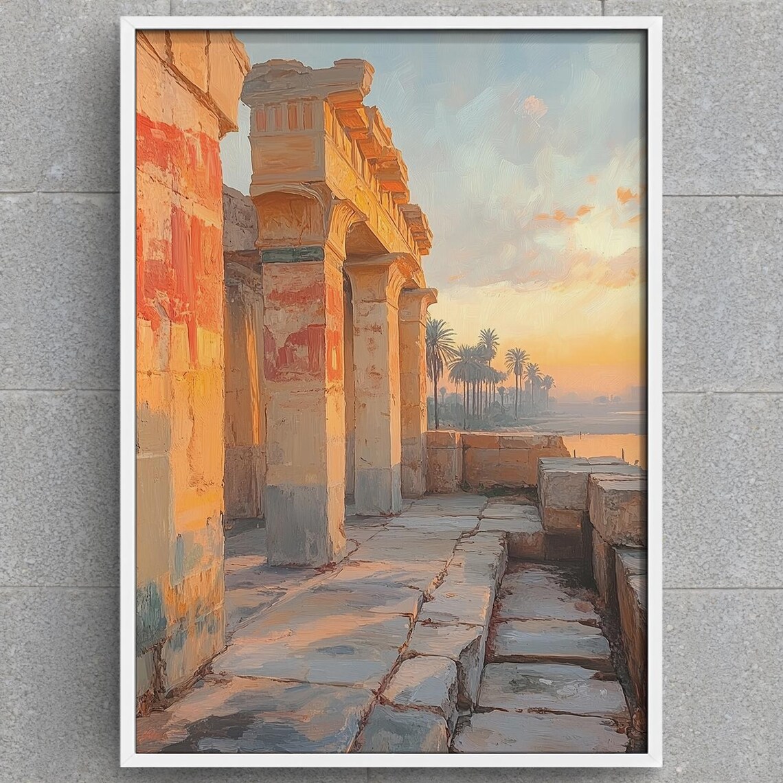 Ancient Egypt Temple Ruins, Nile Landscape Art Print