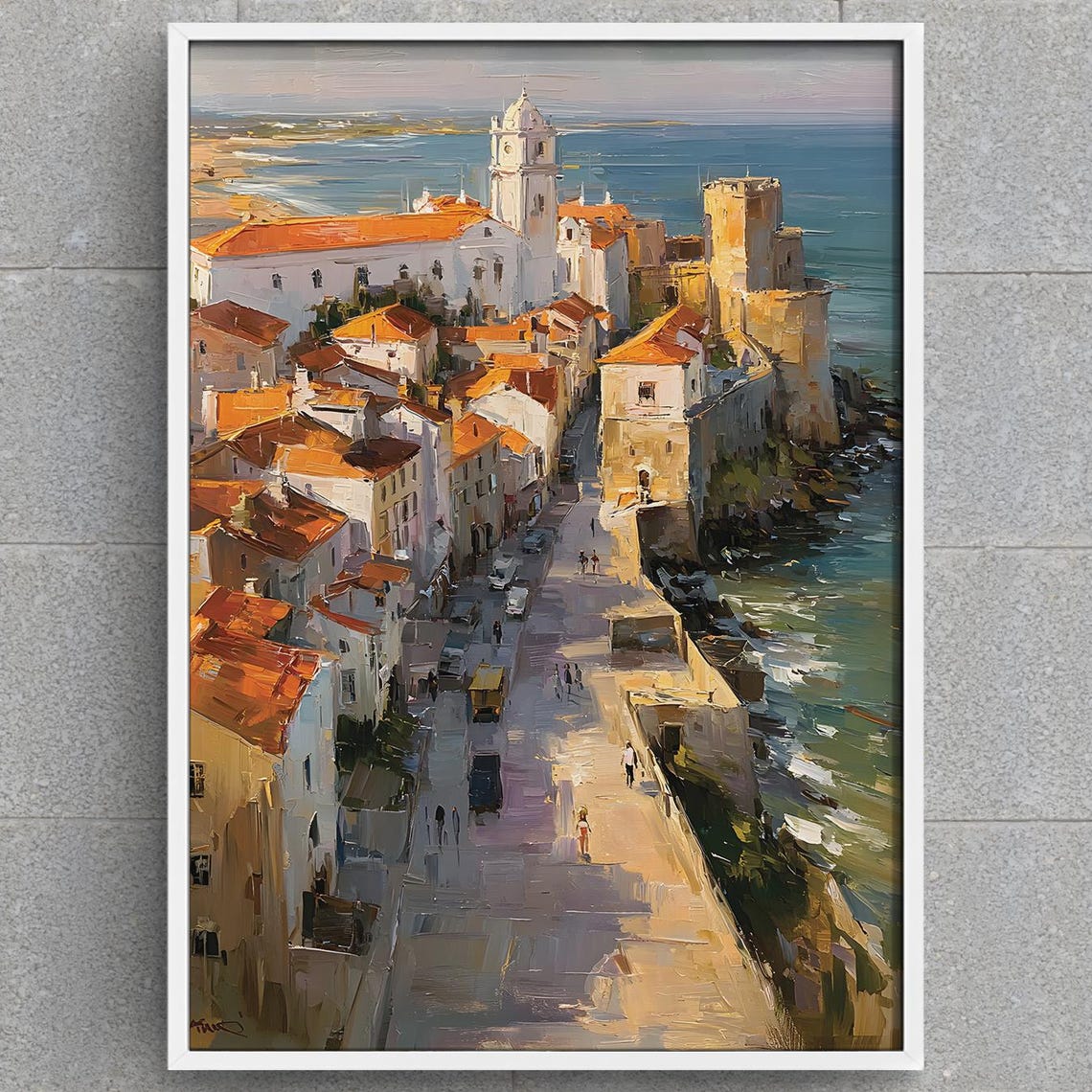 Portugal Coastal Town White Houses Orange Rooftops Seaside Art Print