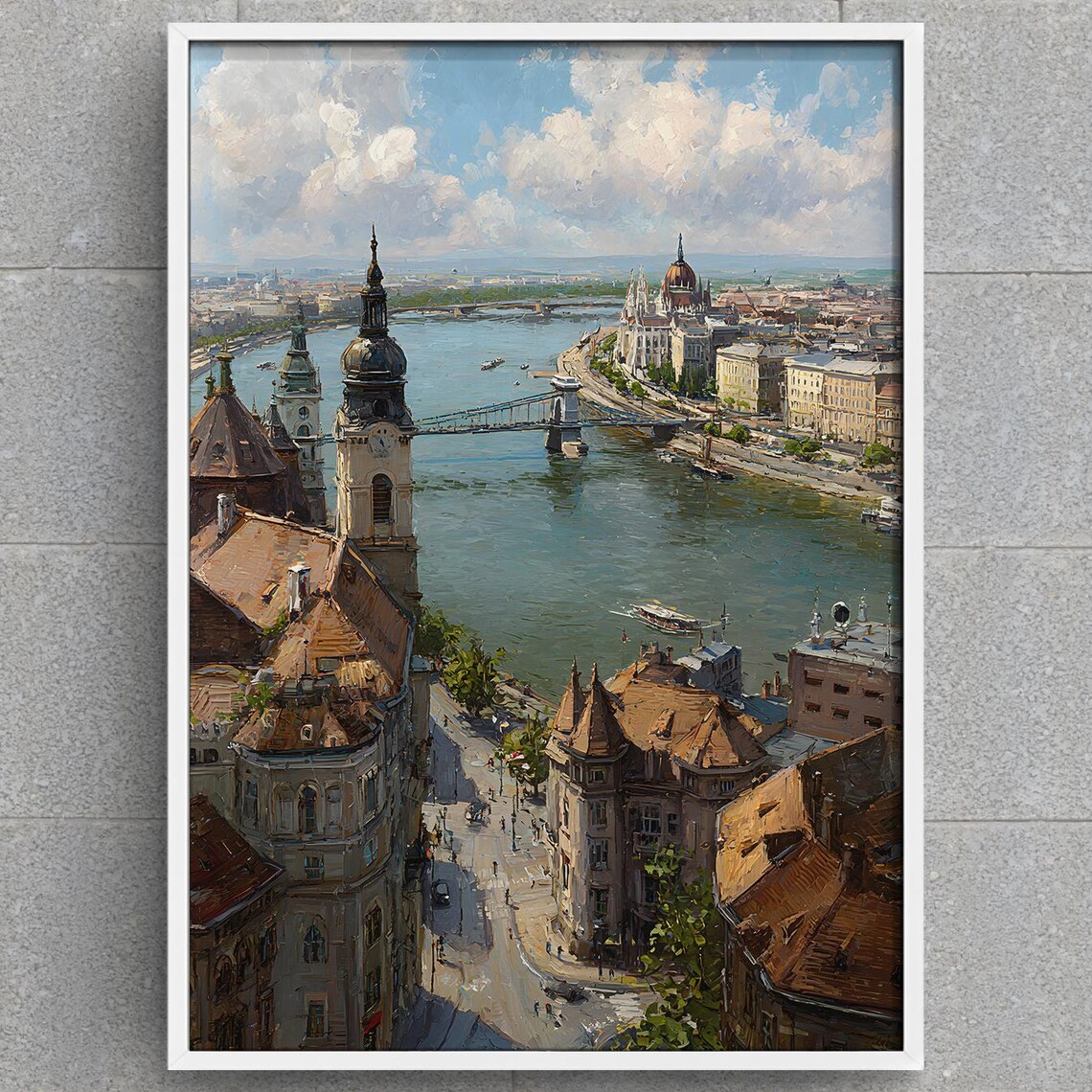 Budapest Cityscape Art Print Danube River View Hungarian Parliament Wall Instant Travel Decor